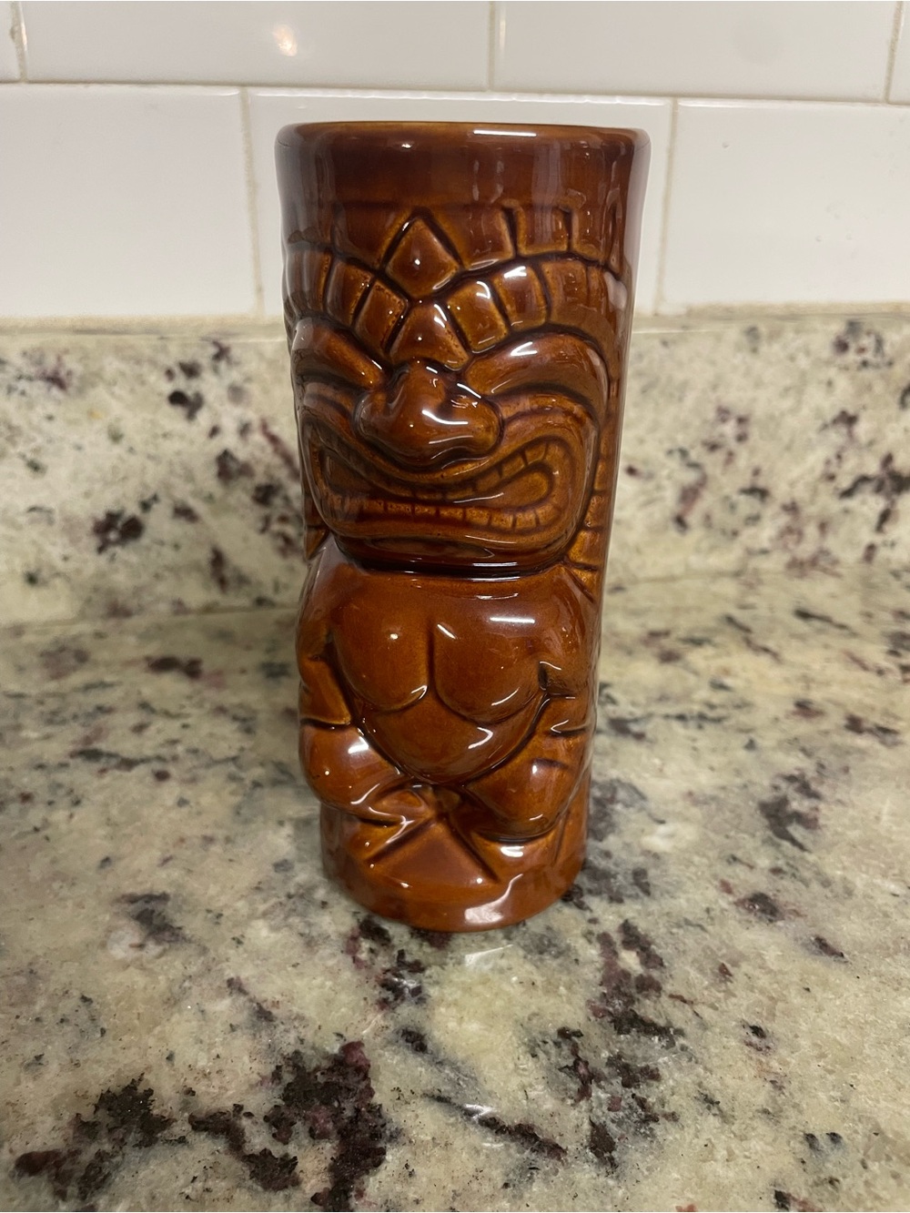 Ceramic Tiki decor in Rich Brown vintage style souvenir tribal face accent